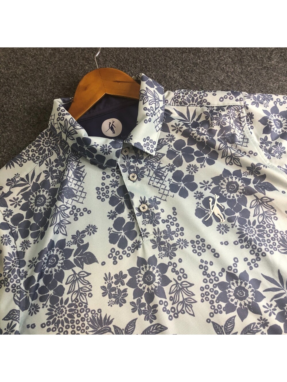 Toes On The Nose Stretch Polo XL Blue Hawaiian Floral Golf Performance